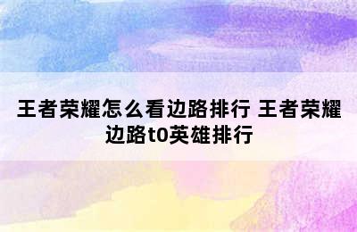 王者荣耀怎么看边路排行 王者荣耀边路t0英雄排行